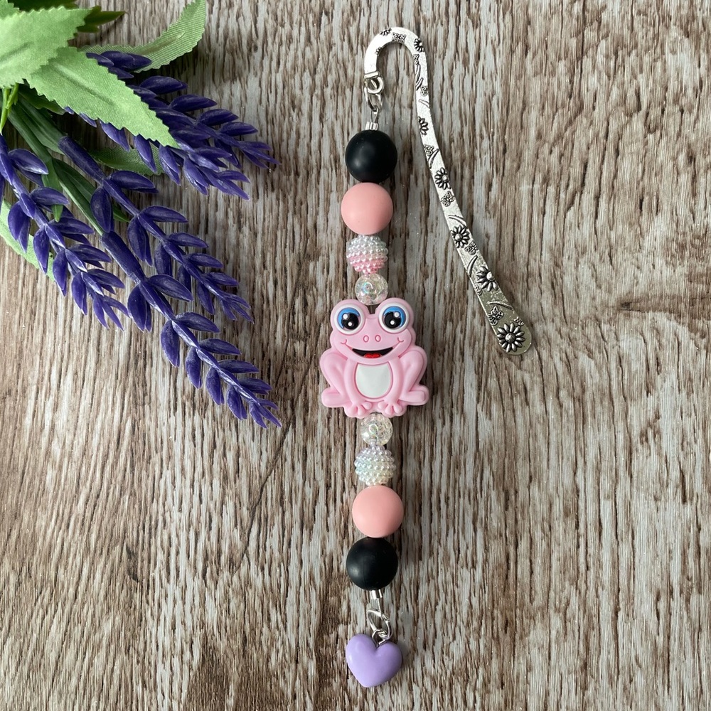 Bookmark Frog Pink Handcrafted Artisan Beaded Metal Journal Gift Read Book